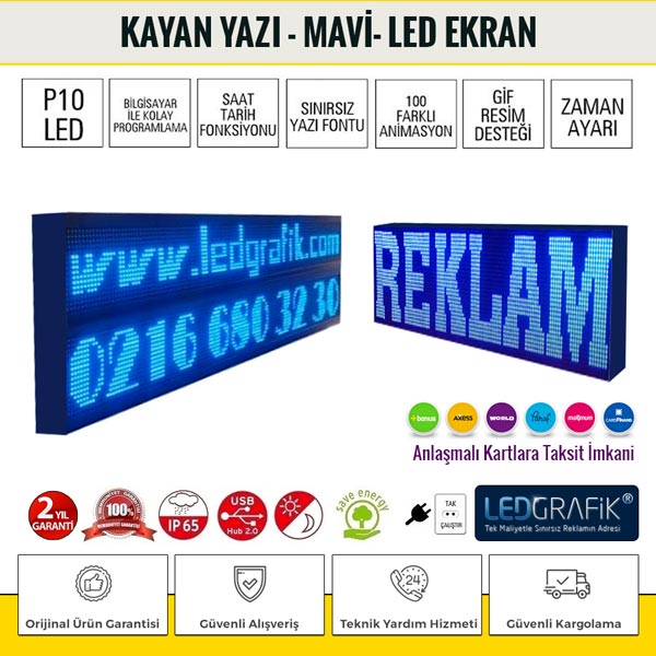 Kayan Yazı 16x32 Mavi Led Tabela
