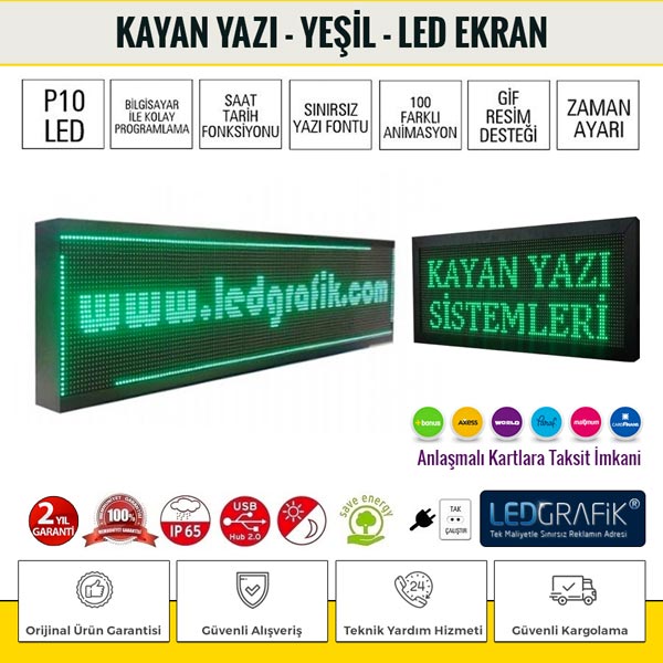Kayan Yazı 16x32 Yeşil Led Tabela